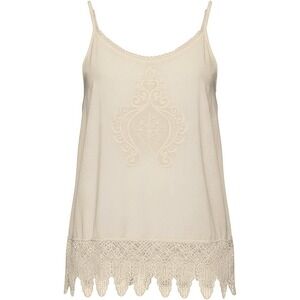 Bongo Women Cream Embroidered Crochet Lace Hem Cami Tank Top XL Boho Rayon